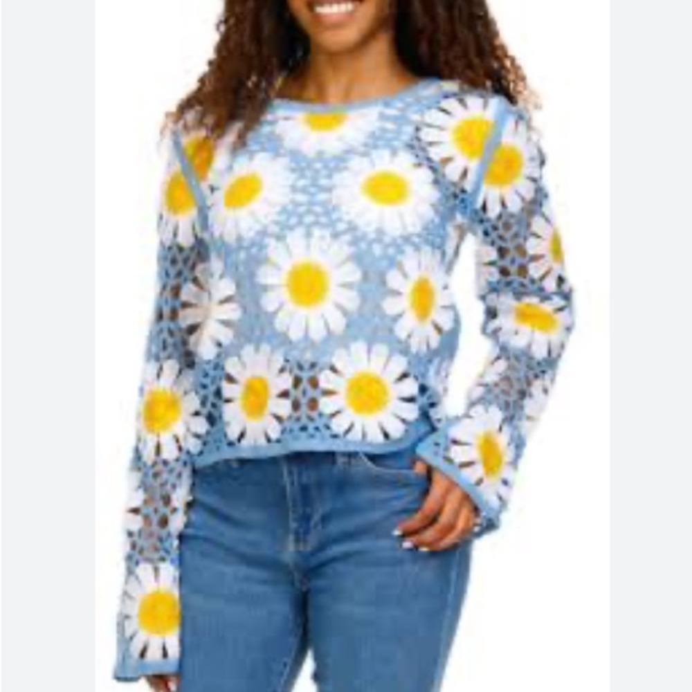Floral Crochet Long Sleeve Top